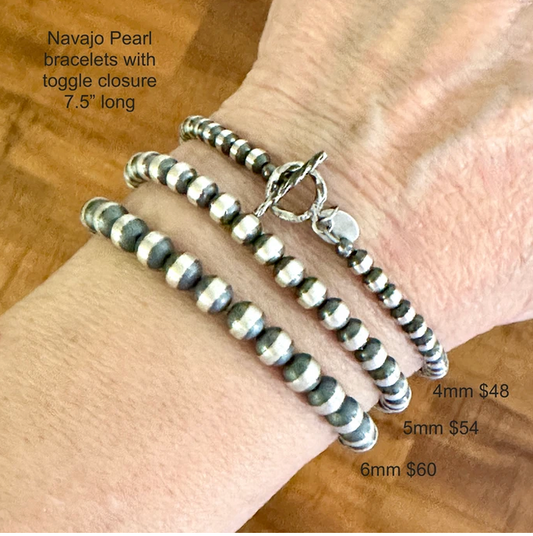 The "Maria" Sterling Silver Navajo Pearl style Bracelet with toggle clasp