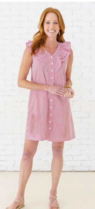 Caryn Lawn Belle Dress Red Stripe
