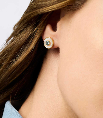 Julie Vos Colette Circle Stud- Chalcedony Blue