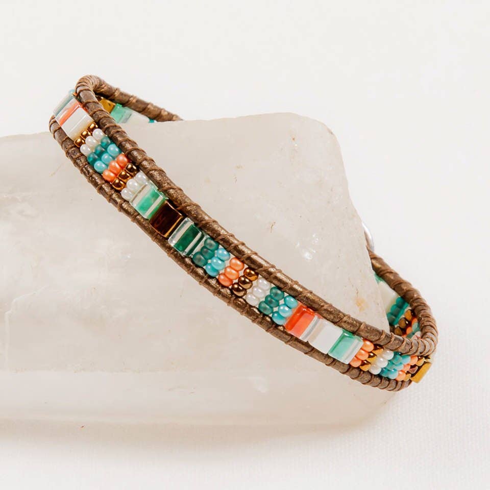 Handmade Bracelet Miyuke Bead and Leather