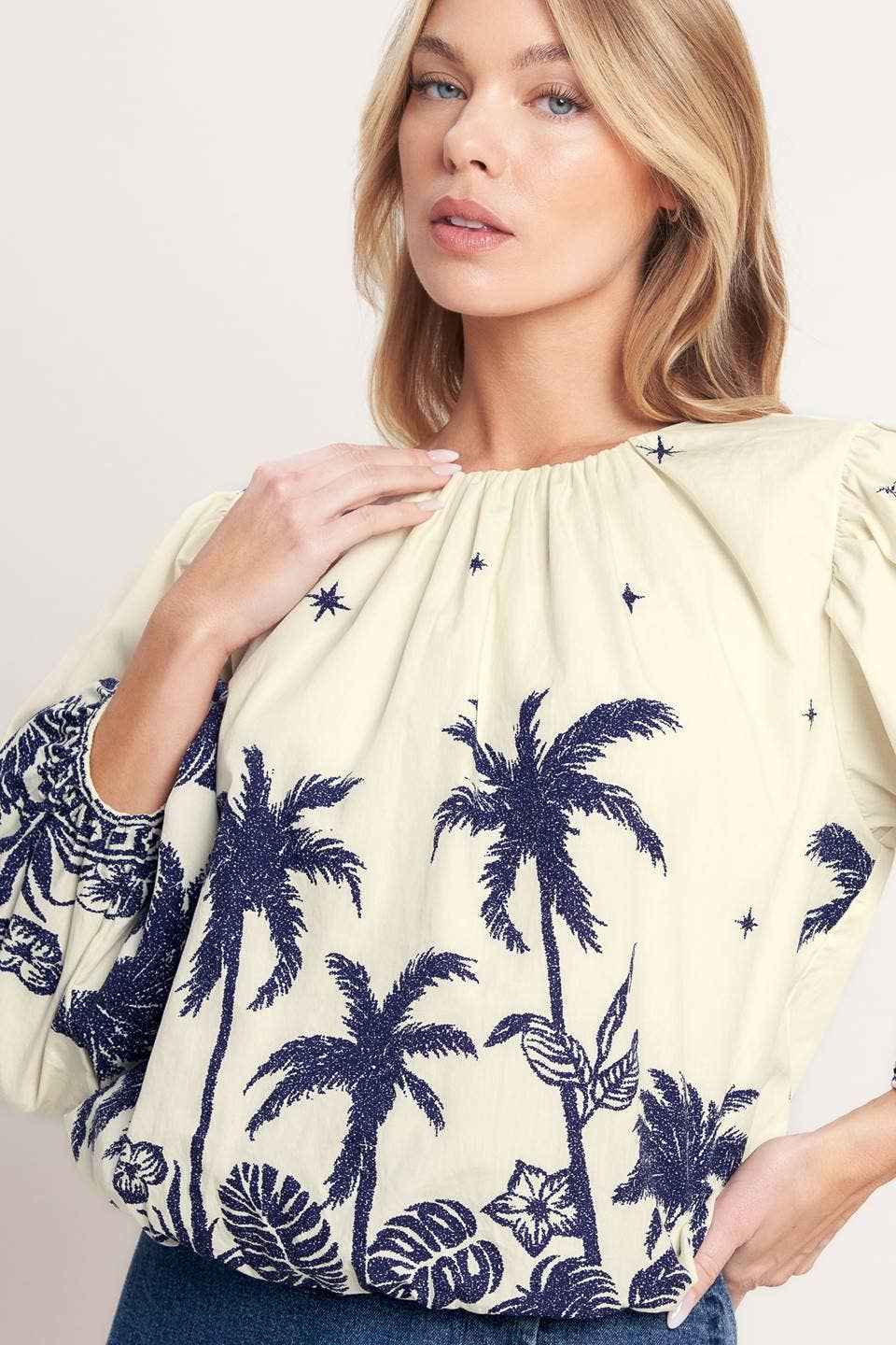 Navy Palms Blouse
