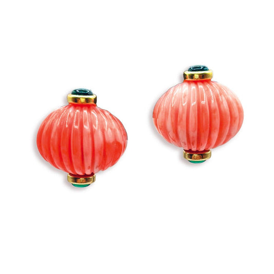 Michael Nash Jewelry - Luisa Carved Coral And Jade Resin Omega Back Pierced Earrings