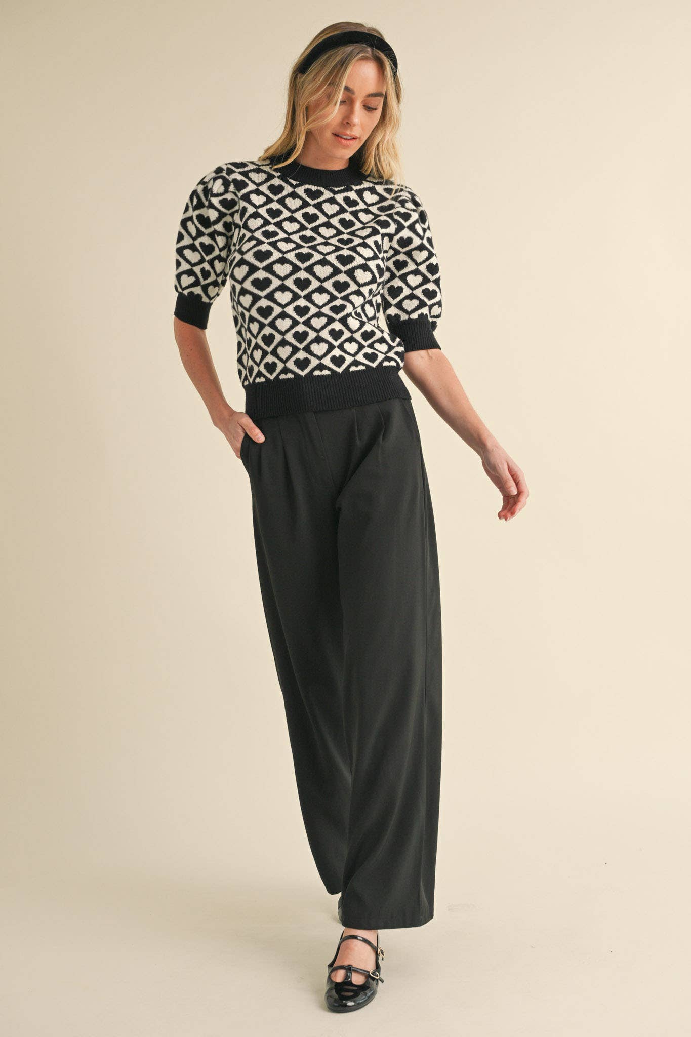 &MERCI - CHECKERED HEART PATTERN SWEATER MSW10678