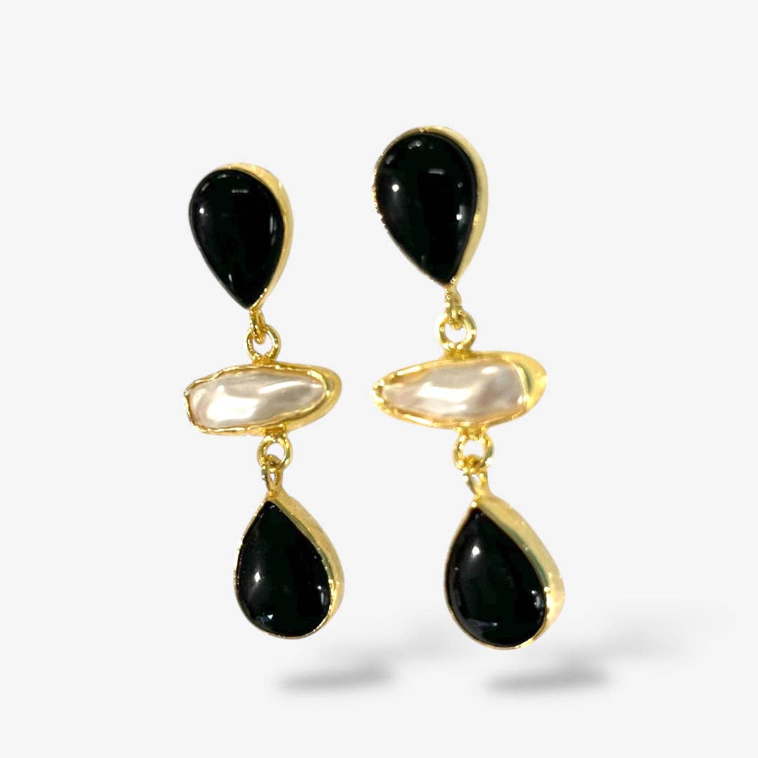 NATURAL STONE PEARL DANGLE EARRINGS