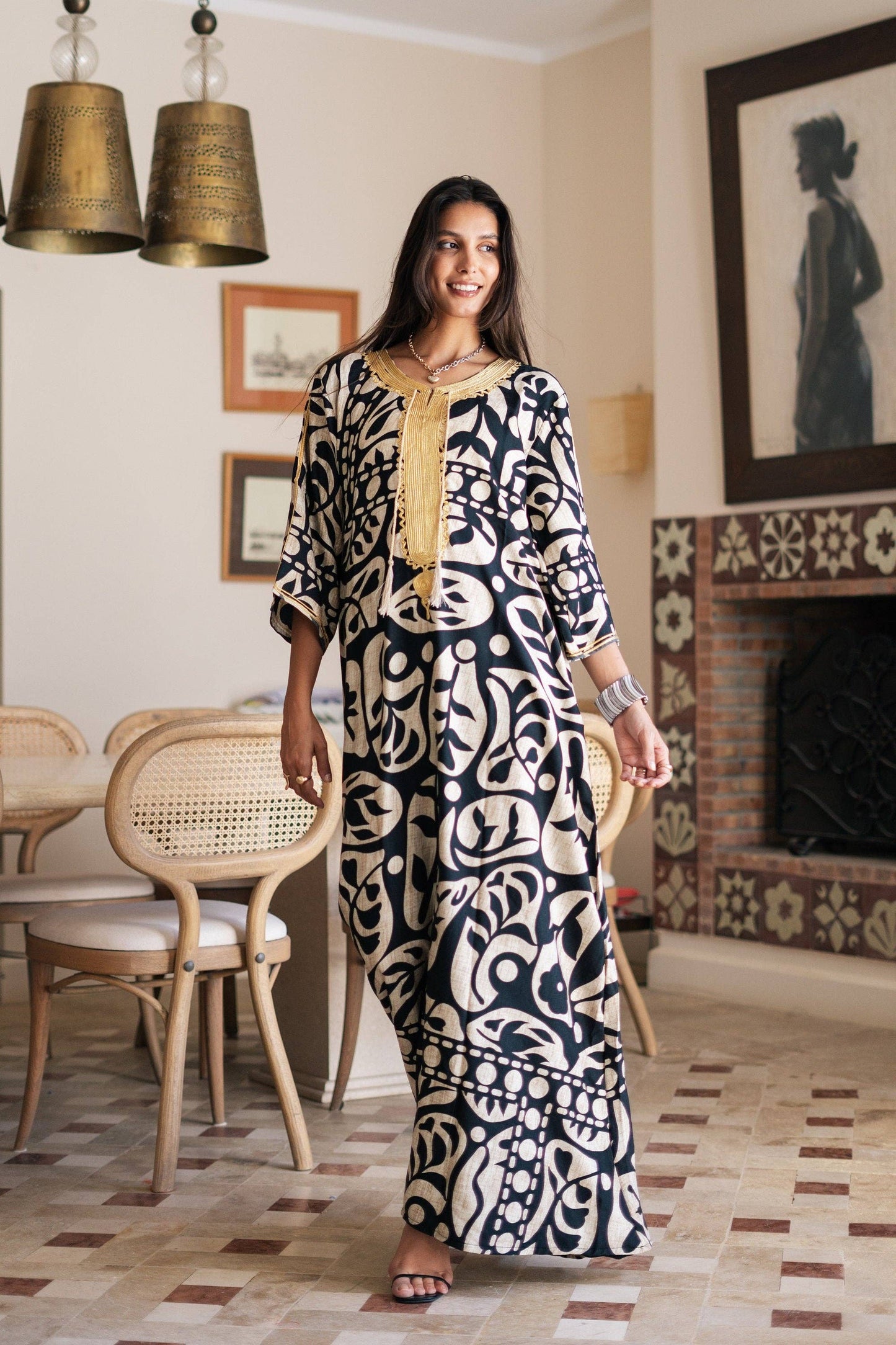 Gipci - Chic black print Summer embroidered Kaftan, Caftan, caftans for women, Boho Kaftan dress, Caftans for women, summer kaftans, women