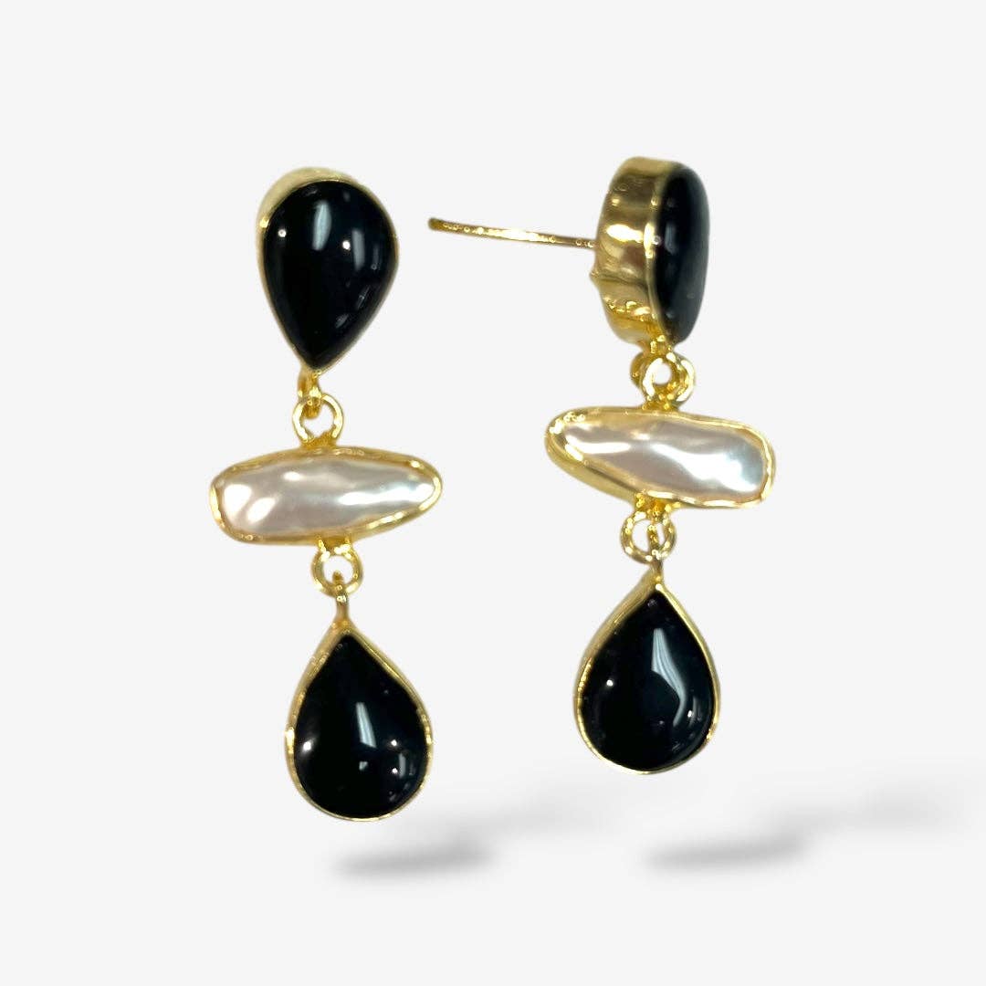 NATURAL STONE PEARL DANGLE EARRINGS