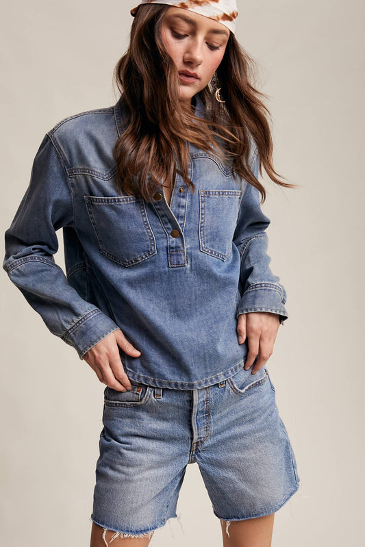 Western-Inspired Denim Popover Shirt LT1438