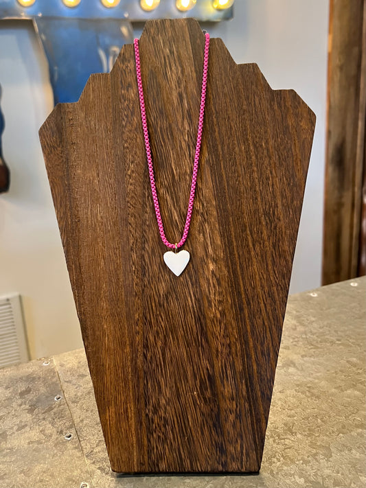 Enamel Heart and Chain Necklace