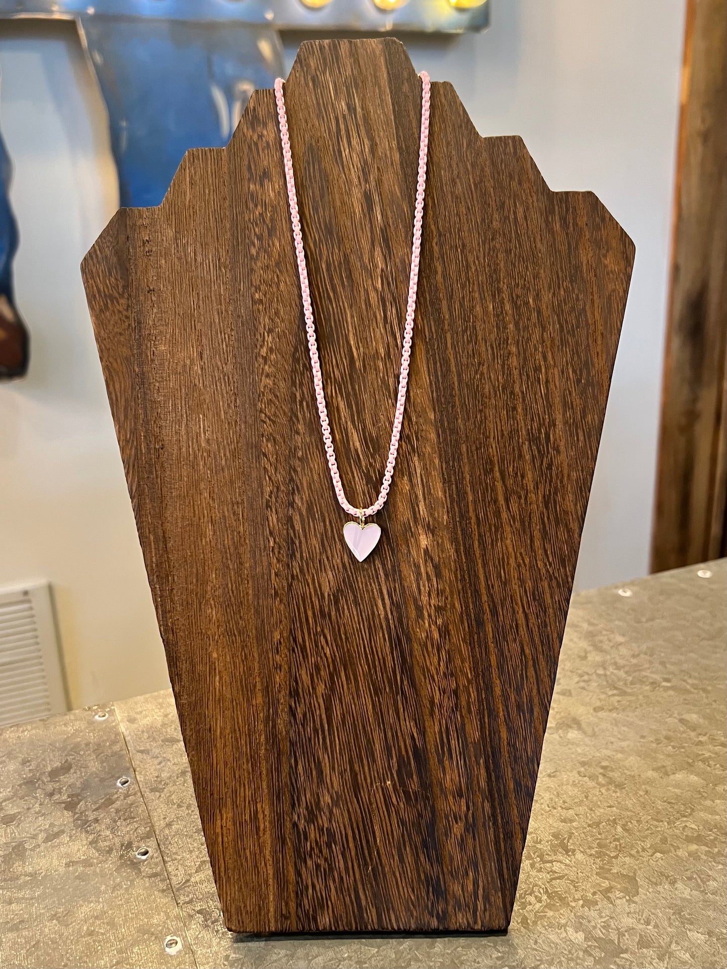 Enamel Heart and Chain Necklace