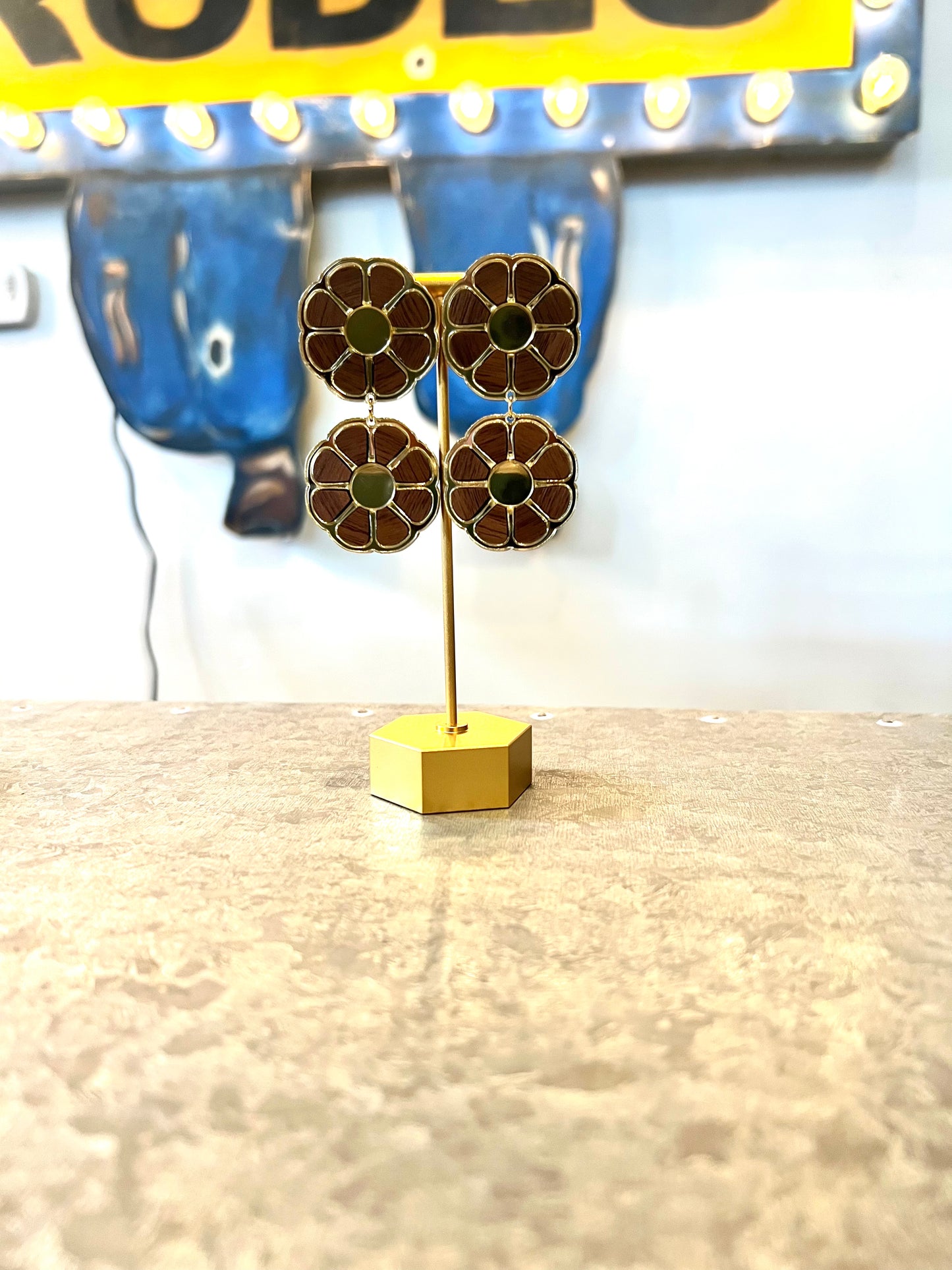 Flower Child Earrings- Walnut and Gold