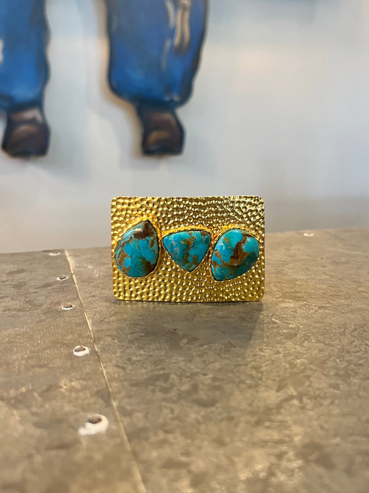 Christina Greene Turquoise and Hammered Gold belt Buckle