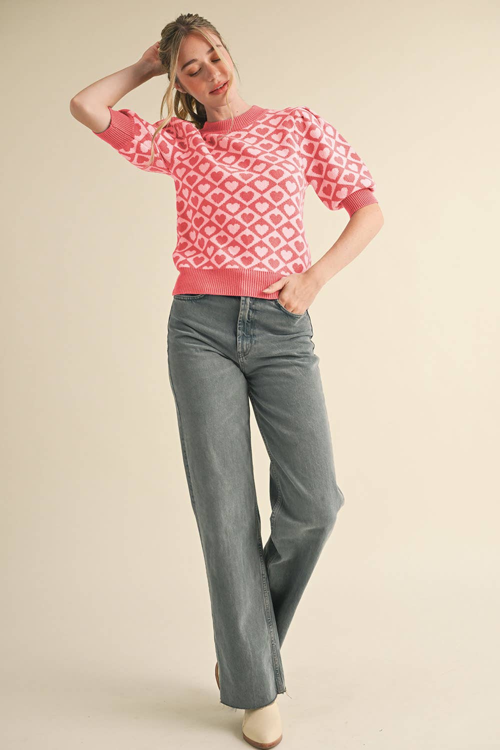 &MERCI - CHECKERED HEART PATTERN SWEATER MSW10678