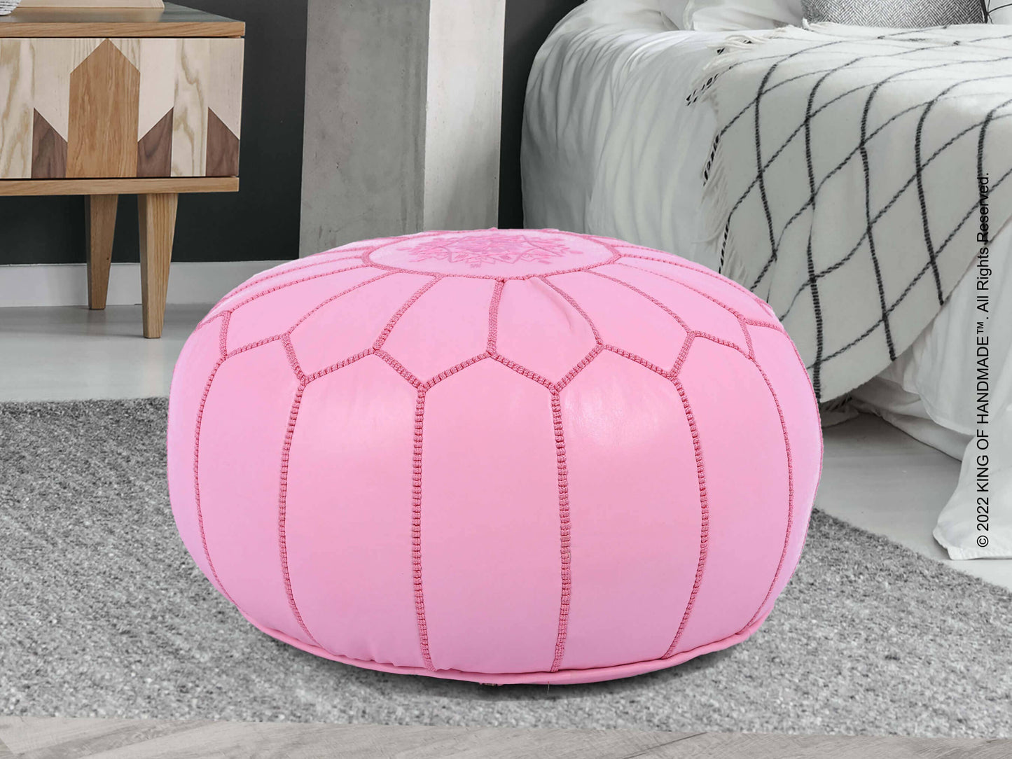 King Of Handmade - Pink Ottoman Leather Pouf - New Home Gift