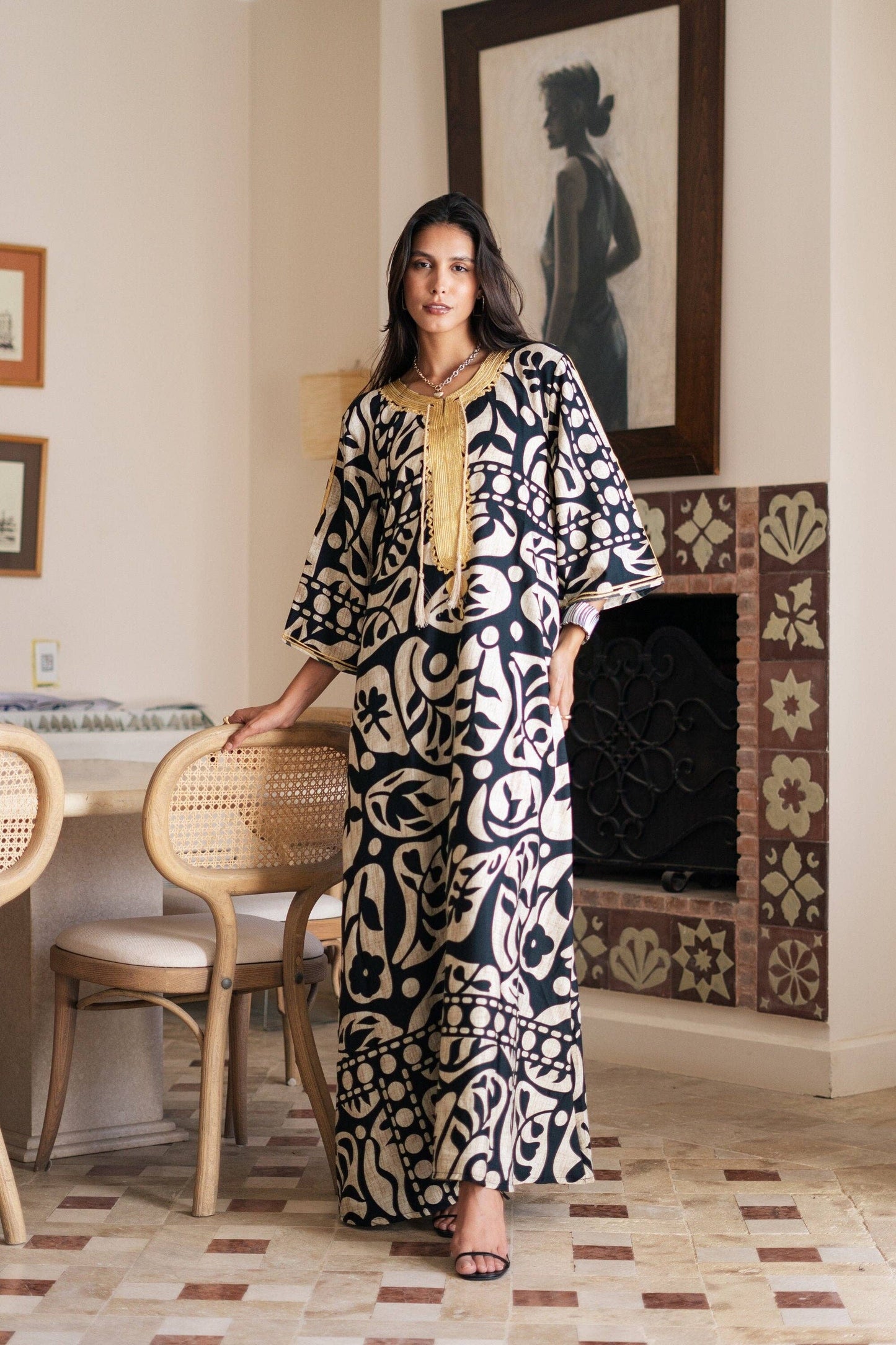 Gipci - Chic black print Summer embroidered Kaftan, Caftan, caftans for women, Boho Kaftan dress, Caftans for women, summer kaftans, women