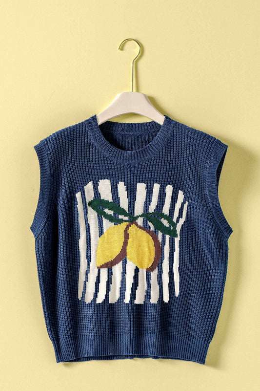 Urban Daizy - Lemon Graphic Knit Vest Citrus Print