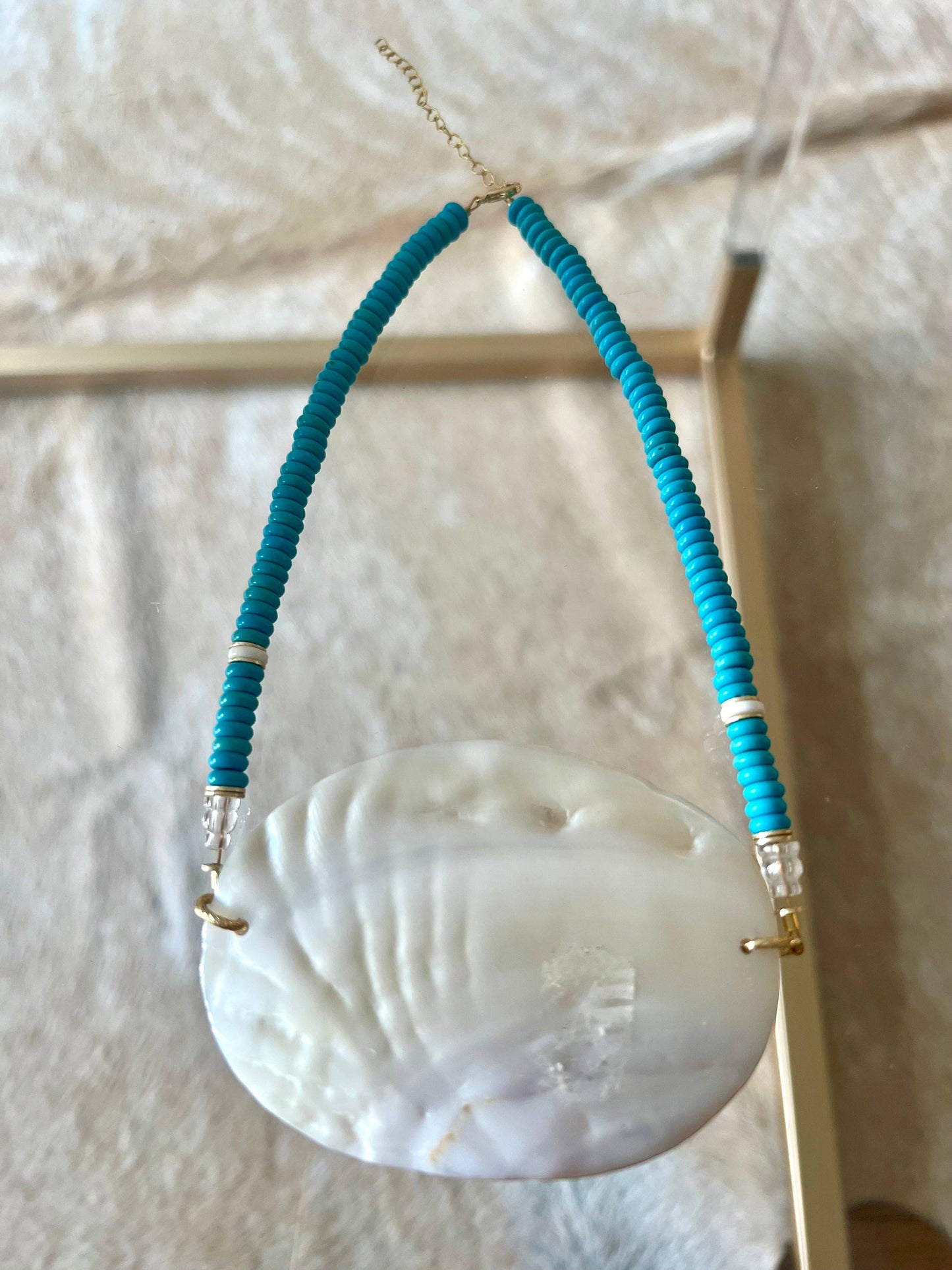 Mother of Pearl Statement with Turquoise  Bead Necklace
