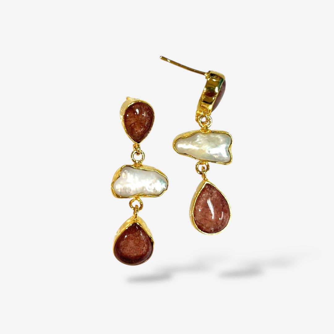 NATURAL STONE PEARL DANGLE EARRINGS
