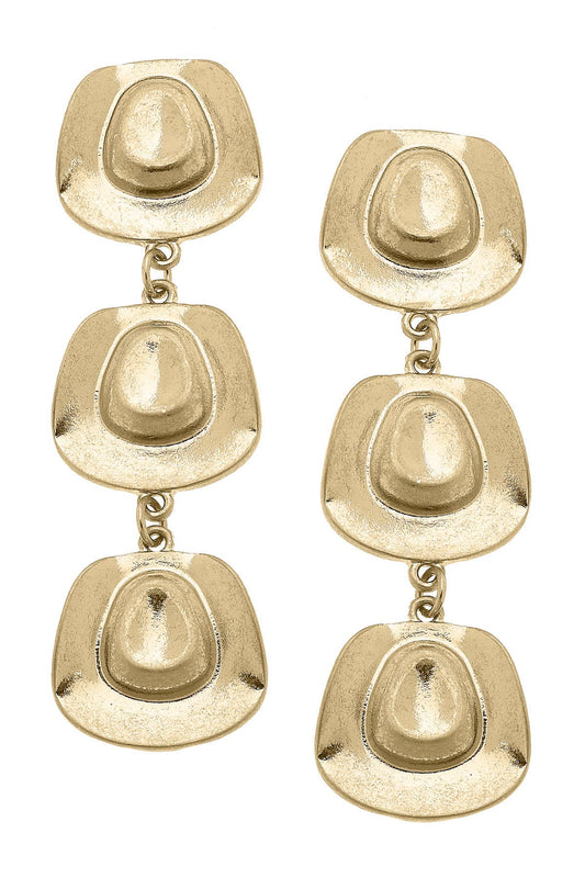 Dutton Cowboy Hat Earrings in Worn Gold