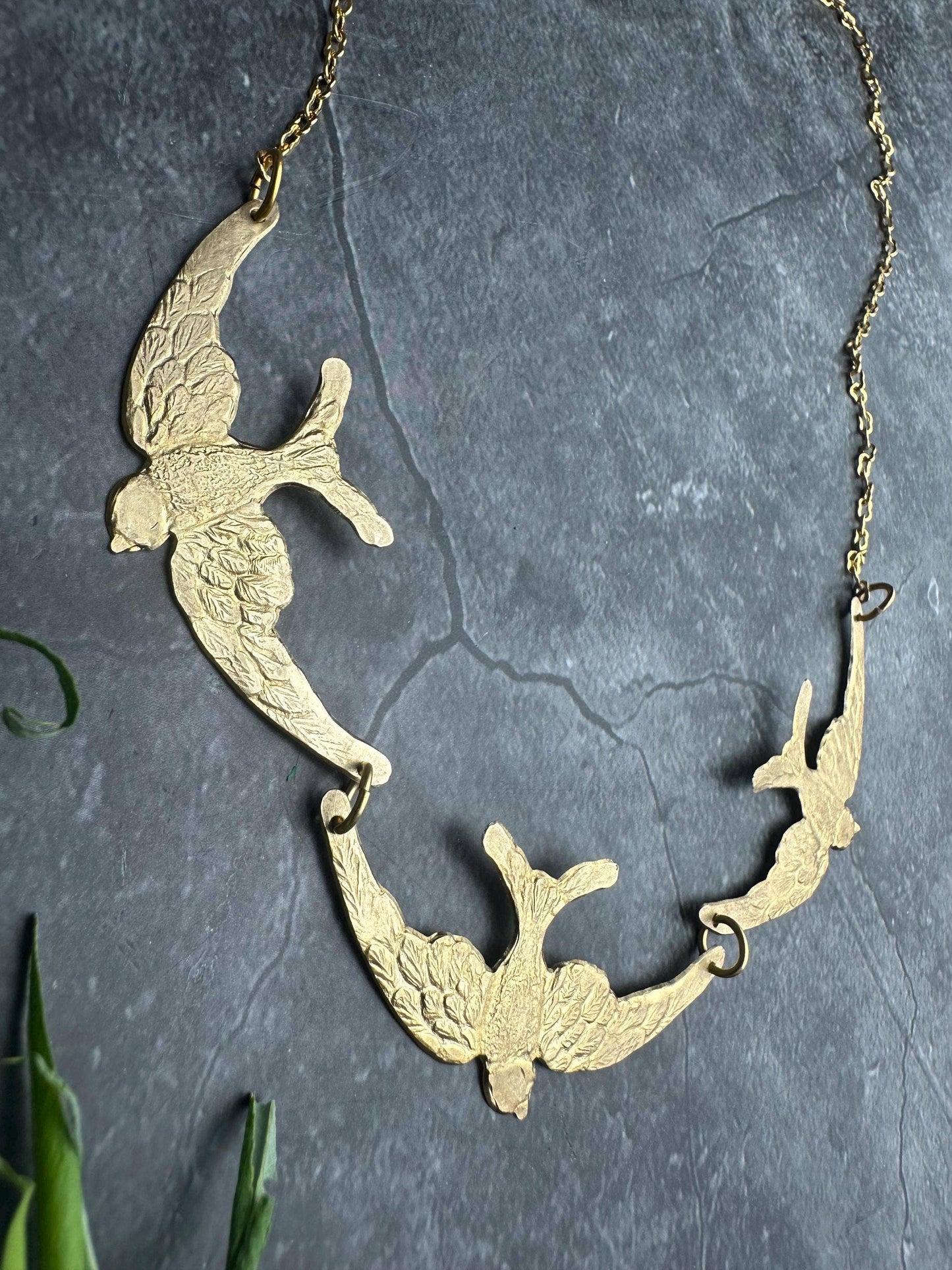 Bird Statement Necklace – Brass Swallow Collar Necklace – Na