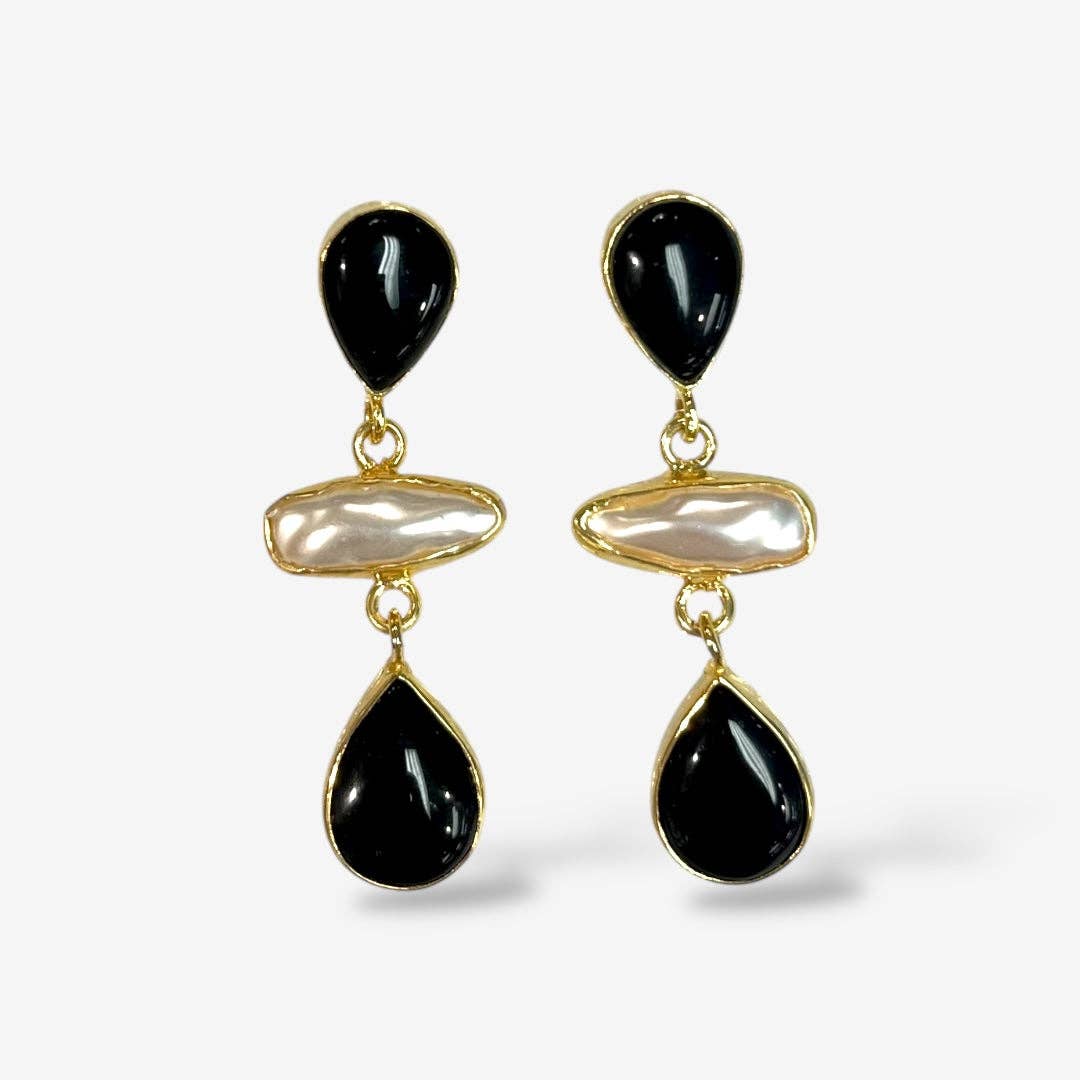 NATURAL STONE PEARL DANGLE EARRINGS