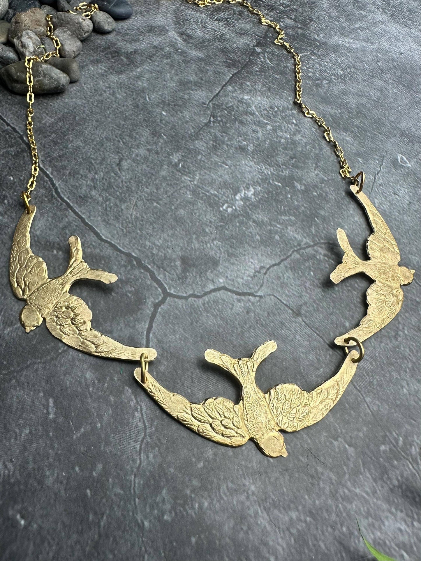 Bird Statement Necklace – Brass Swallow Collar Necklace – Na