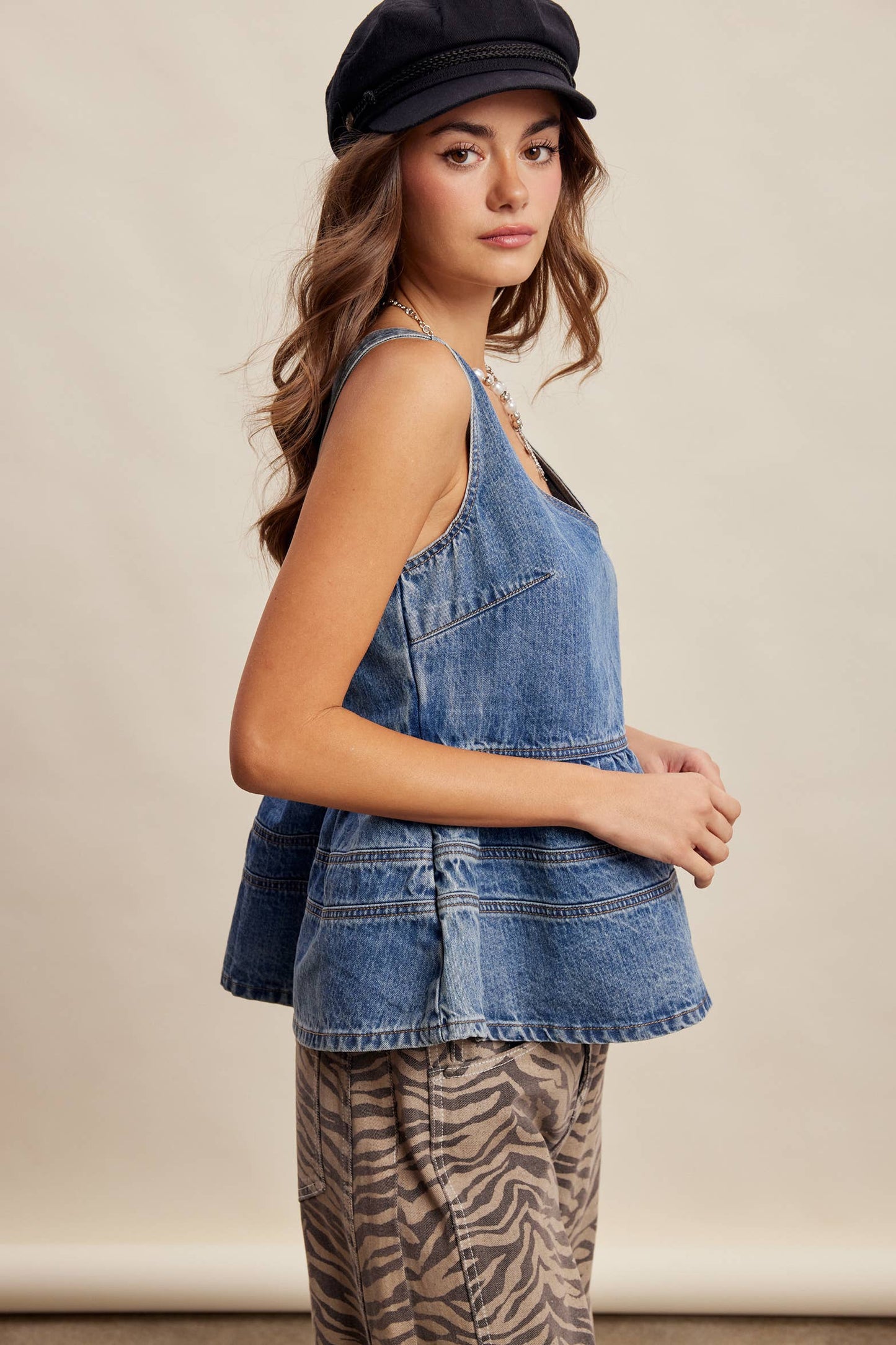 Denim Peplum Tank Top LT1473