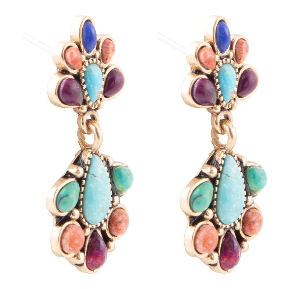 Concho Colorful Double Golden Drop Earrings