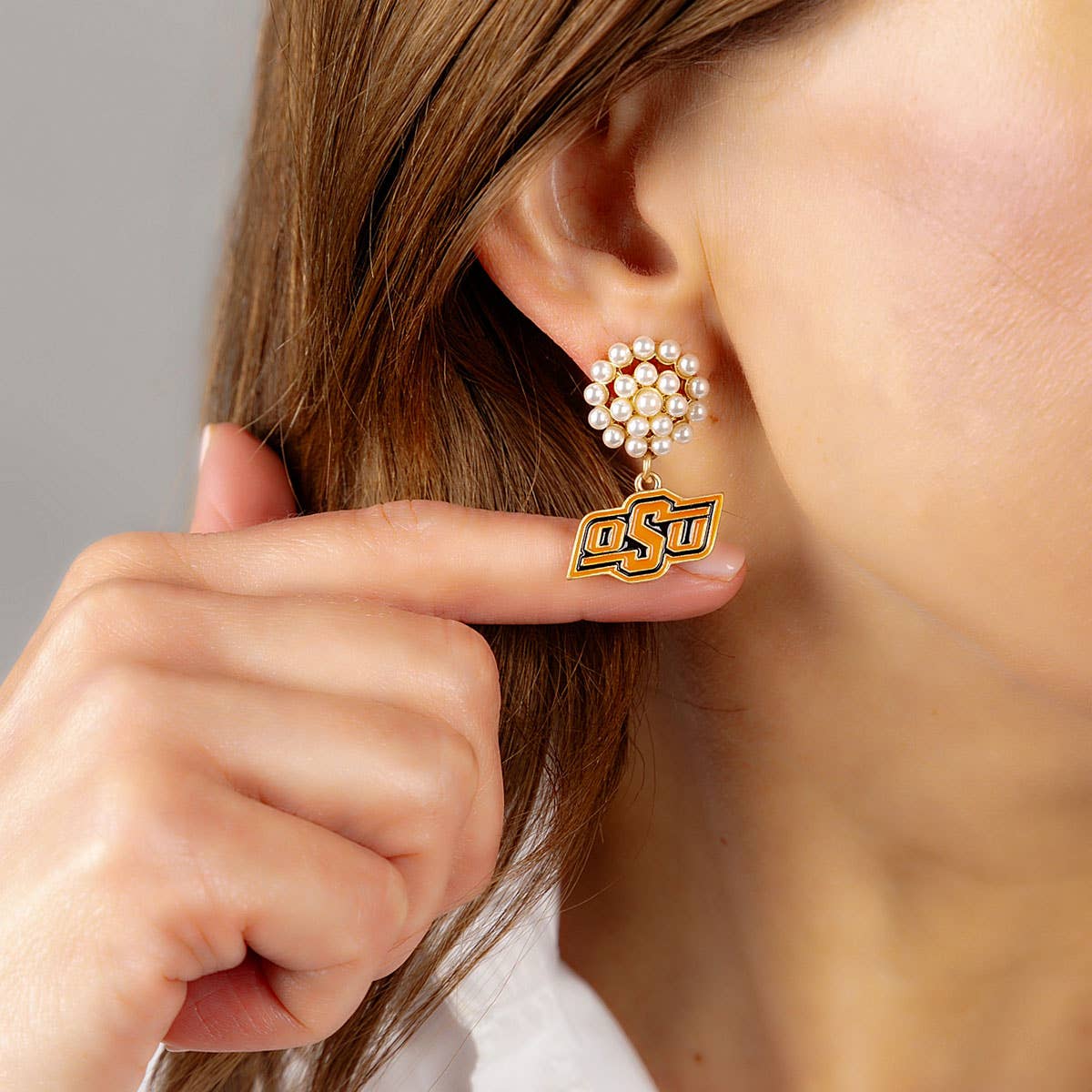 Canvas Style - Oklahoma State Cowboys Pearl Cluster Enamel Drop Earrings