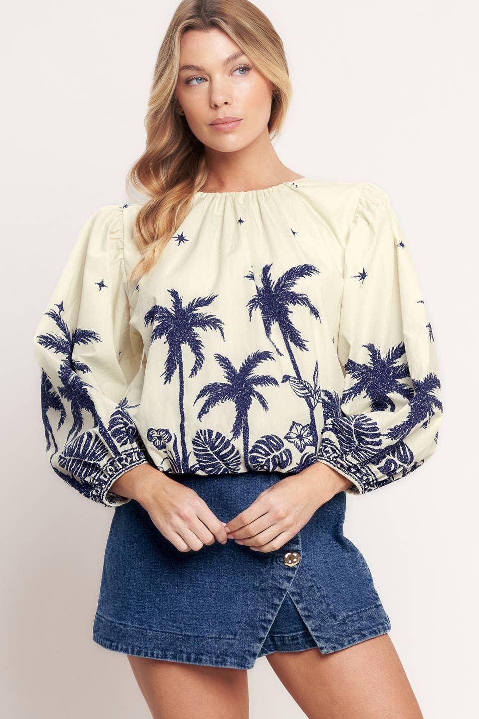 Navy Palms Blouse