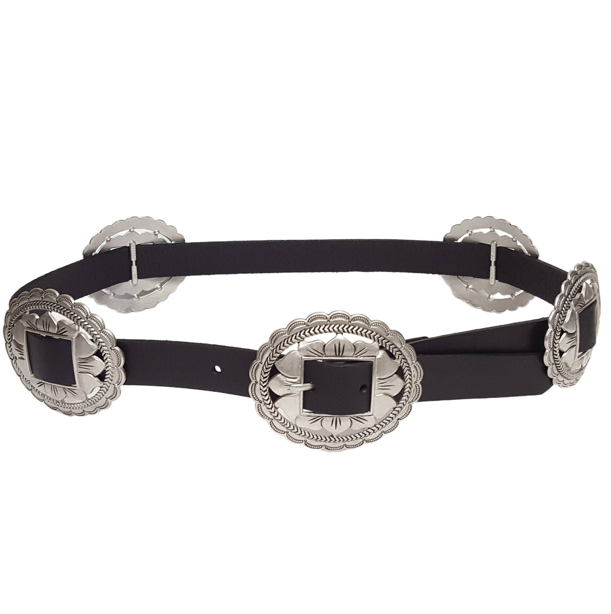 Genuine Leather w. Western Oval Floral Concho Belt
