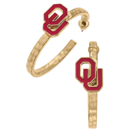 Canvas Style - Oklahoma Sooners Enamel Logo Hoop Earrings in Crimson