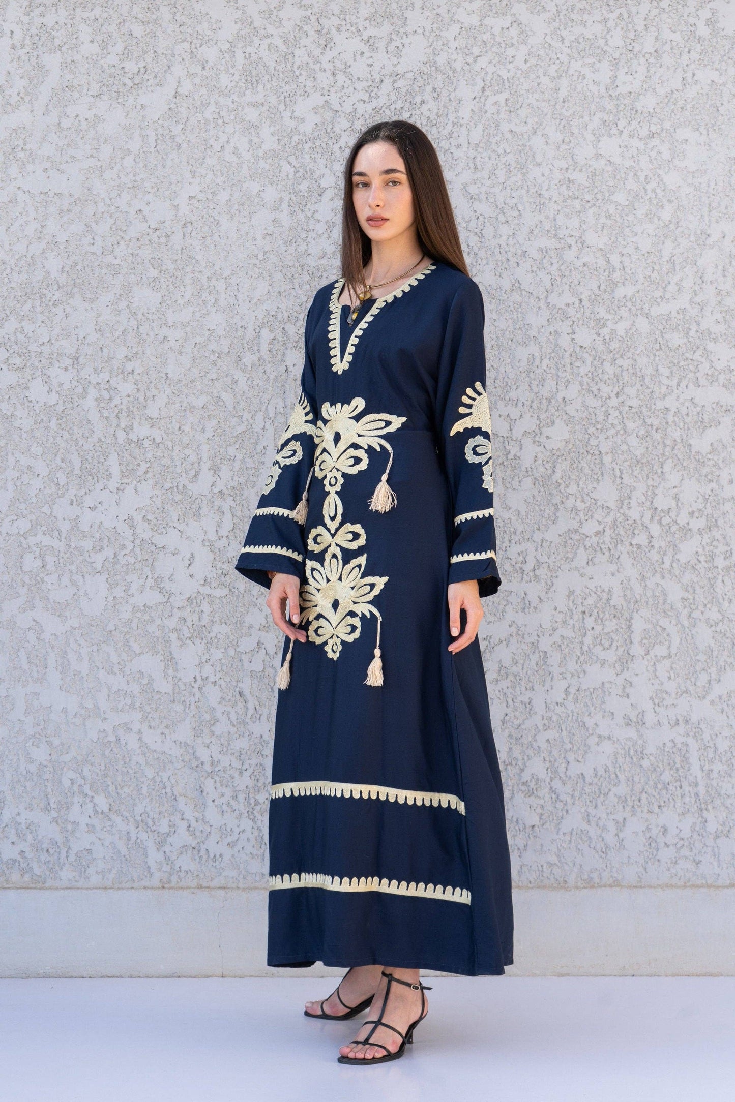 Gipci - Navy Blue Egyptian cotton kaftan dress, caftans for women, Boho Kaftan dress, Caftans for women, long summer kaftan, kaftans, caftan