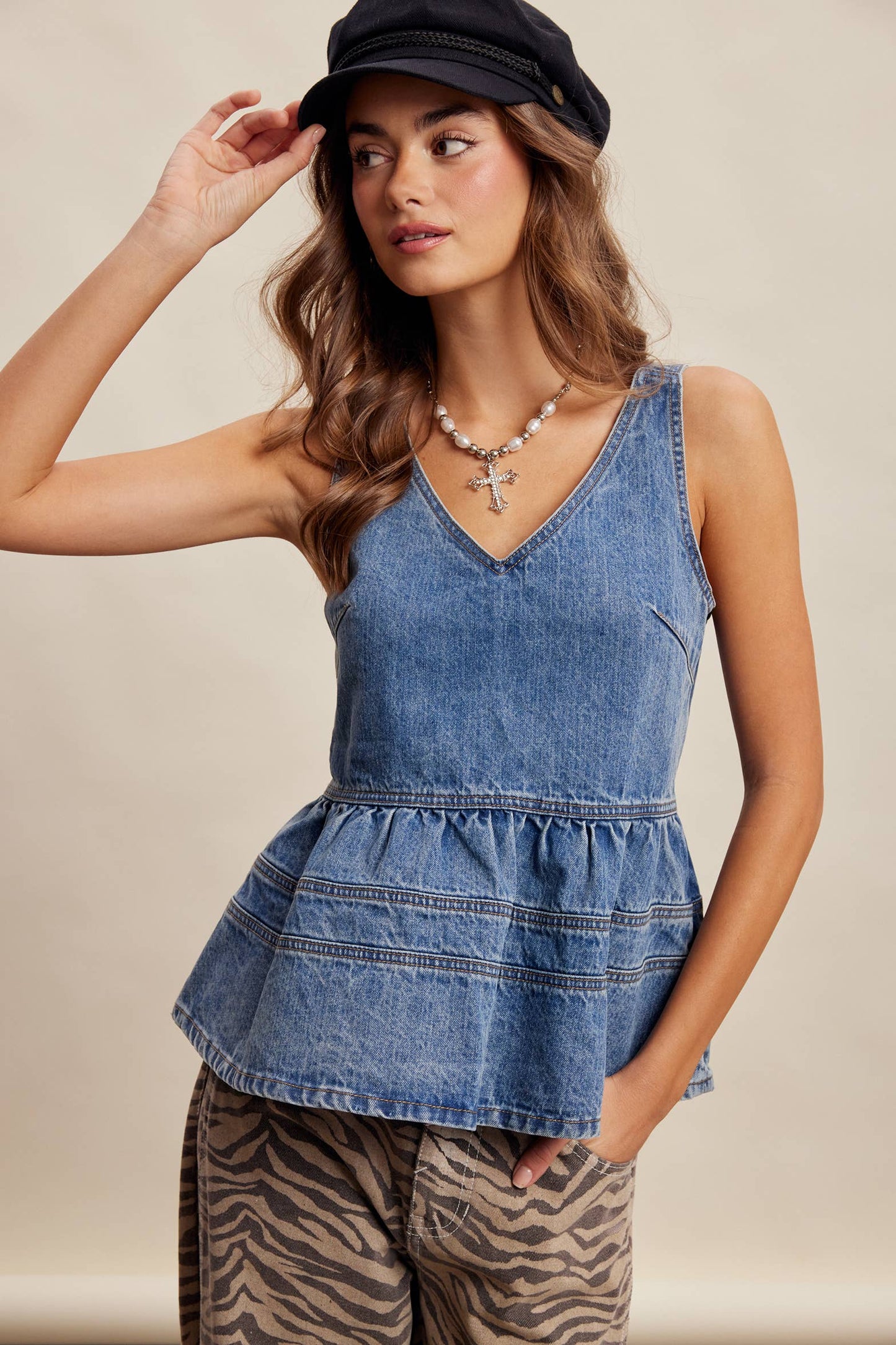 Denim Peplum Tank Top LT1473