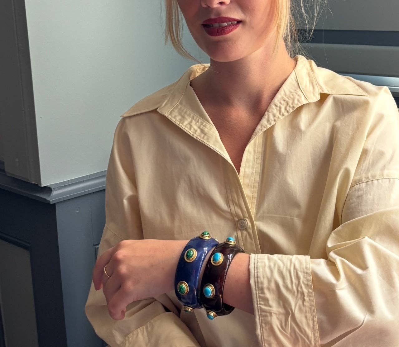 Michael Nash Jewelry - Renee Bangle In Lapis Resin And Malachite Stones