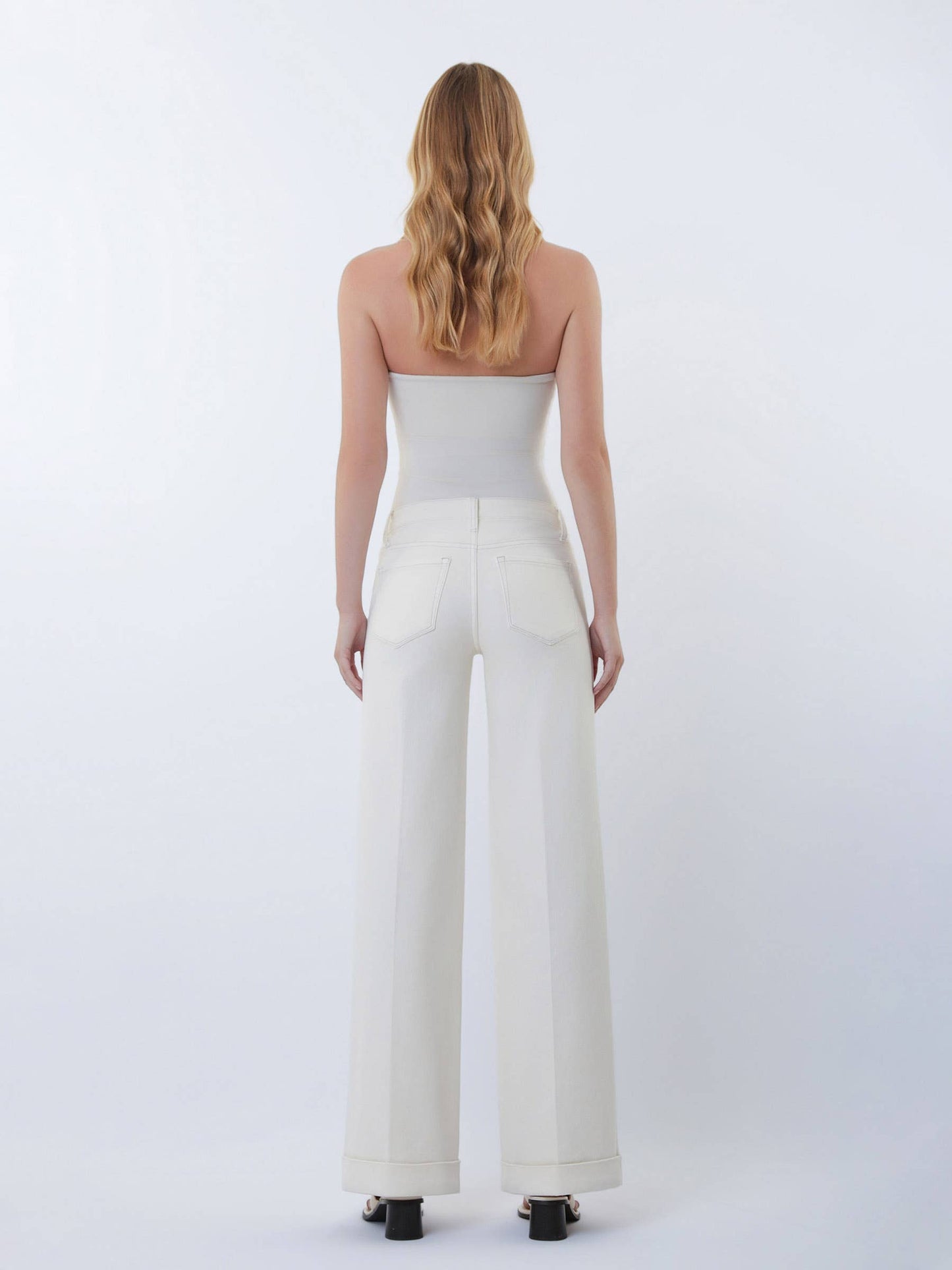 FLYING MONKEY - MID RISE TROUSER PRESSED CUFFED WIDE LEG JEANS F9151ECR