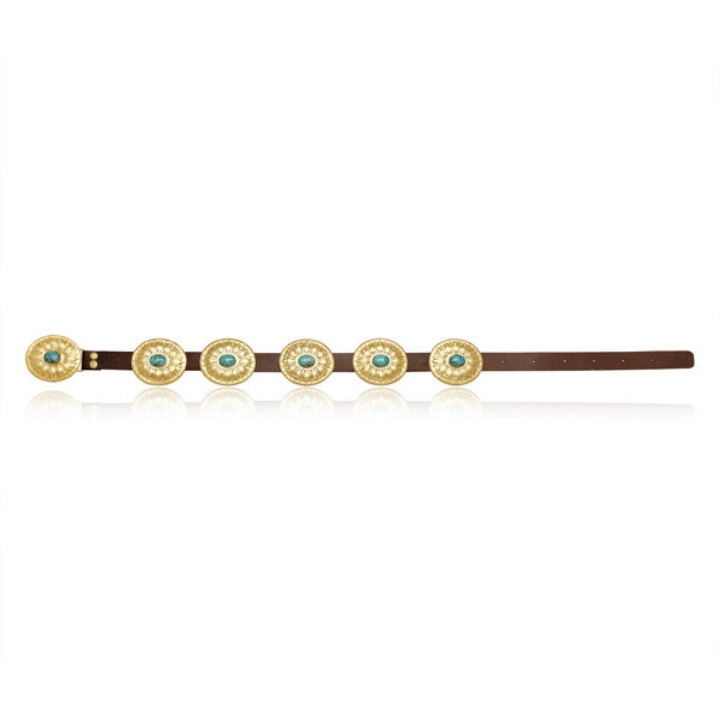 Christina Greene LLC - Turquoise and Brass Concho Belt