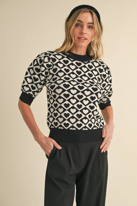 &MERCI - CHECKERED HEART PATTERN SWEATER MSW10678
