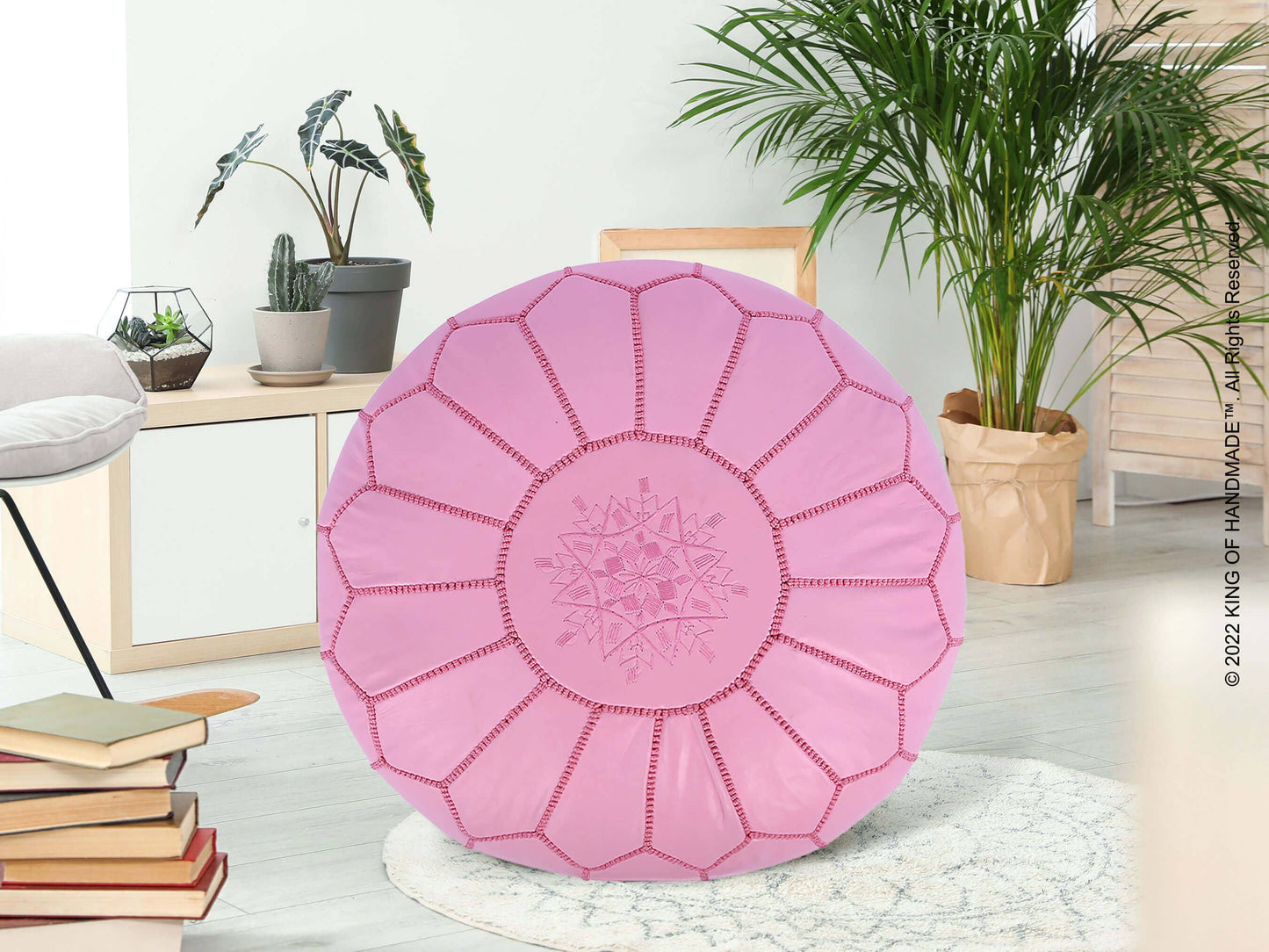 King Of Handmade - Pink Ottoman Leather Pouf - New Home Gift