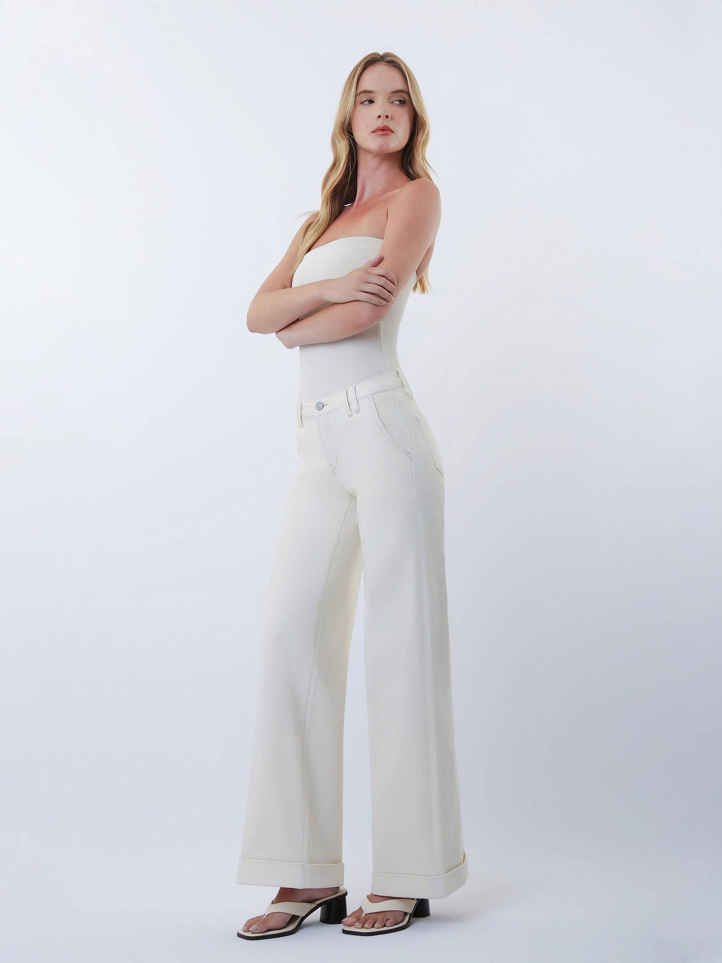 FLYING MONKEY - MID RISE TROUSER PRESSED CUFFED WIDE LEG JEANS F9151ECR