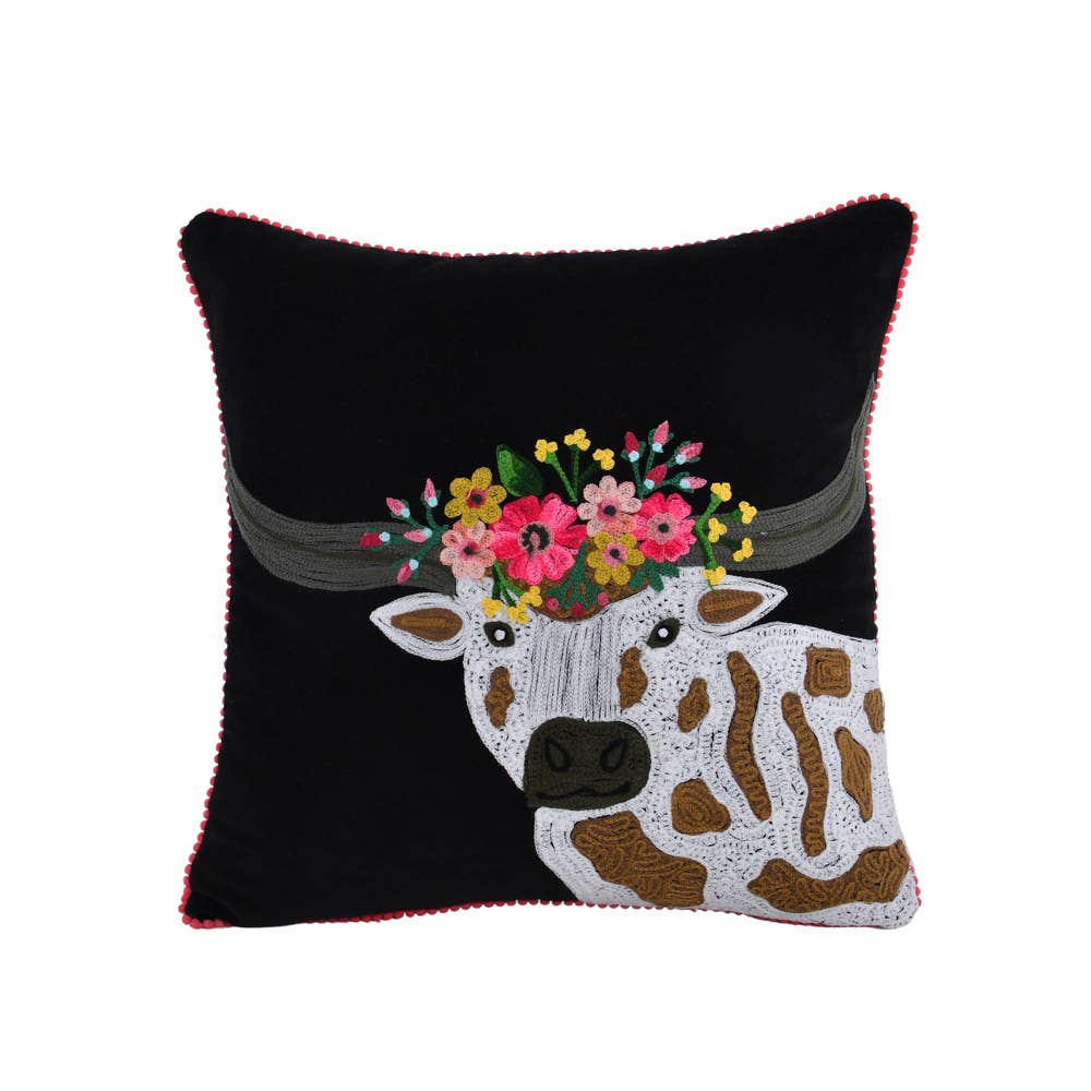 Karma Living Longhorn Nightlife Velvet Pillow