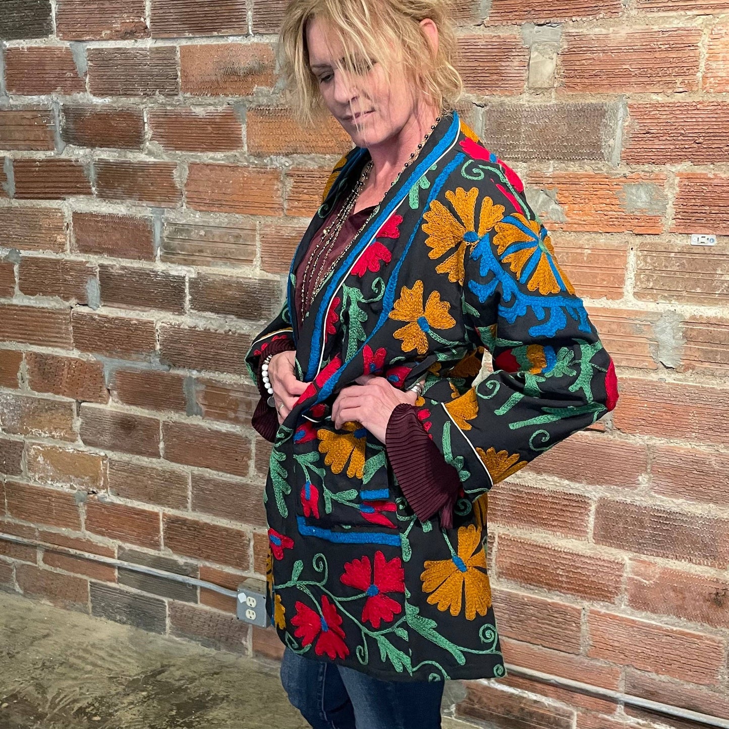 Suzani Hand Embroidered Jacket - Navy