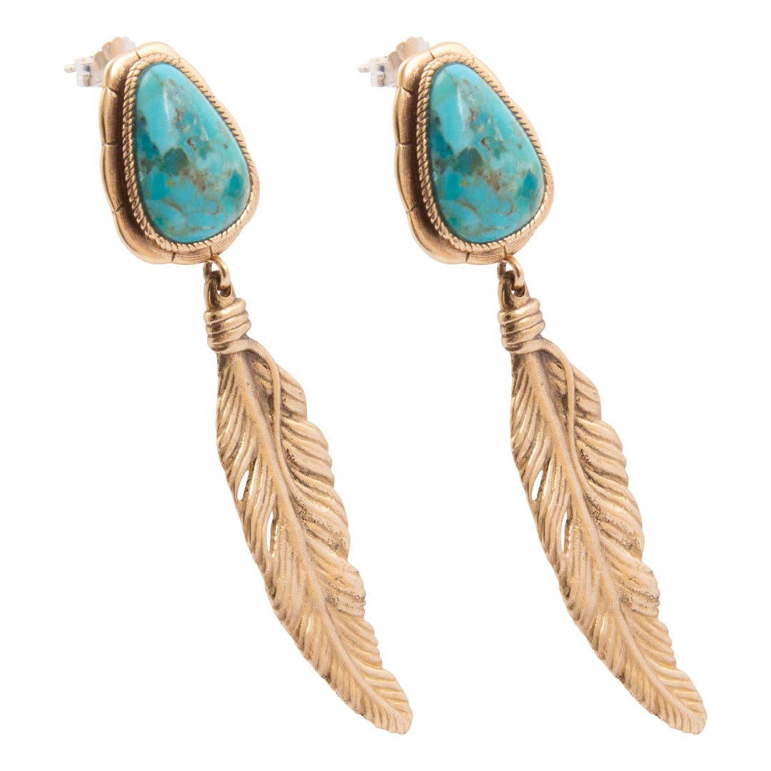 Desert Plume Blue Turquoise Golden Post Drop Earrings