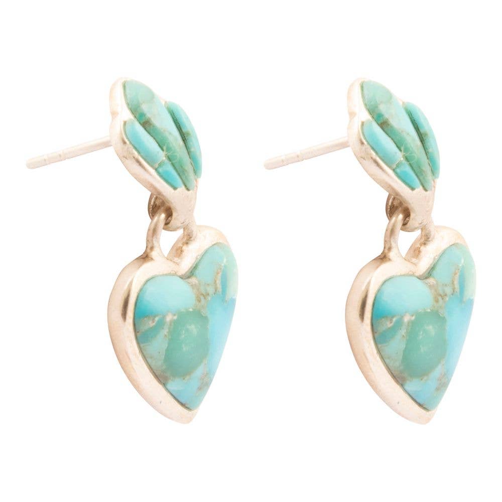 Blue Turquoise Heart Silver Drop Post Earrings