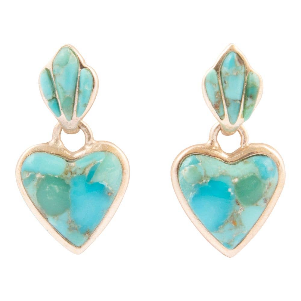 Blue Turquoise Heart Silver Drop Post Earrings