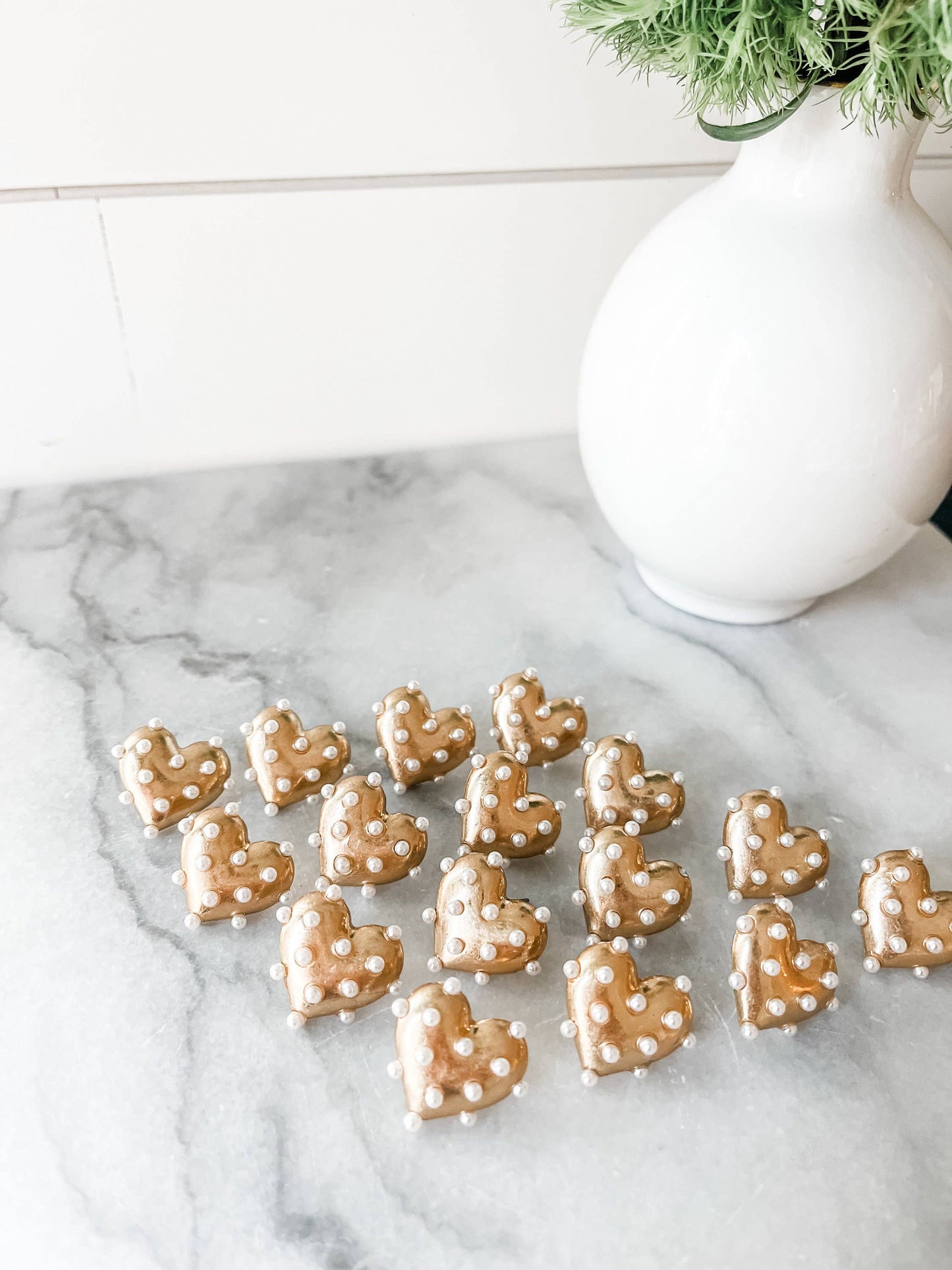 Gold Pearl Heart Statement Studs