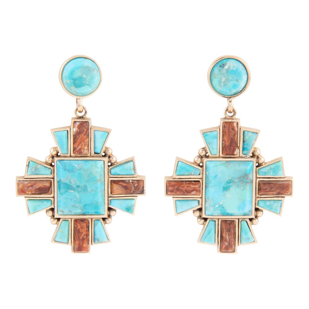 Santa Fe Blue Turquoise Post Golden Drop Earrings