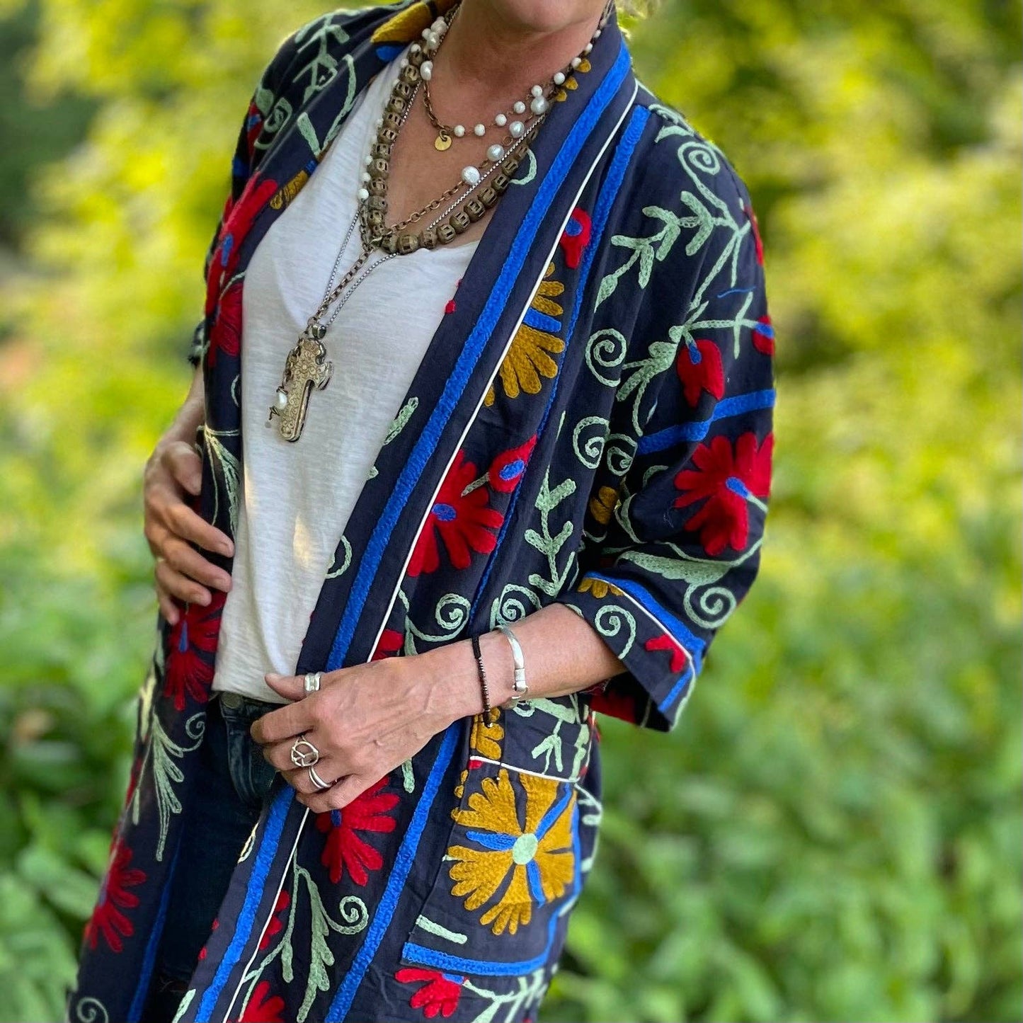Suzani Hand Embroidered Jacket - Navy