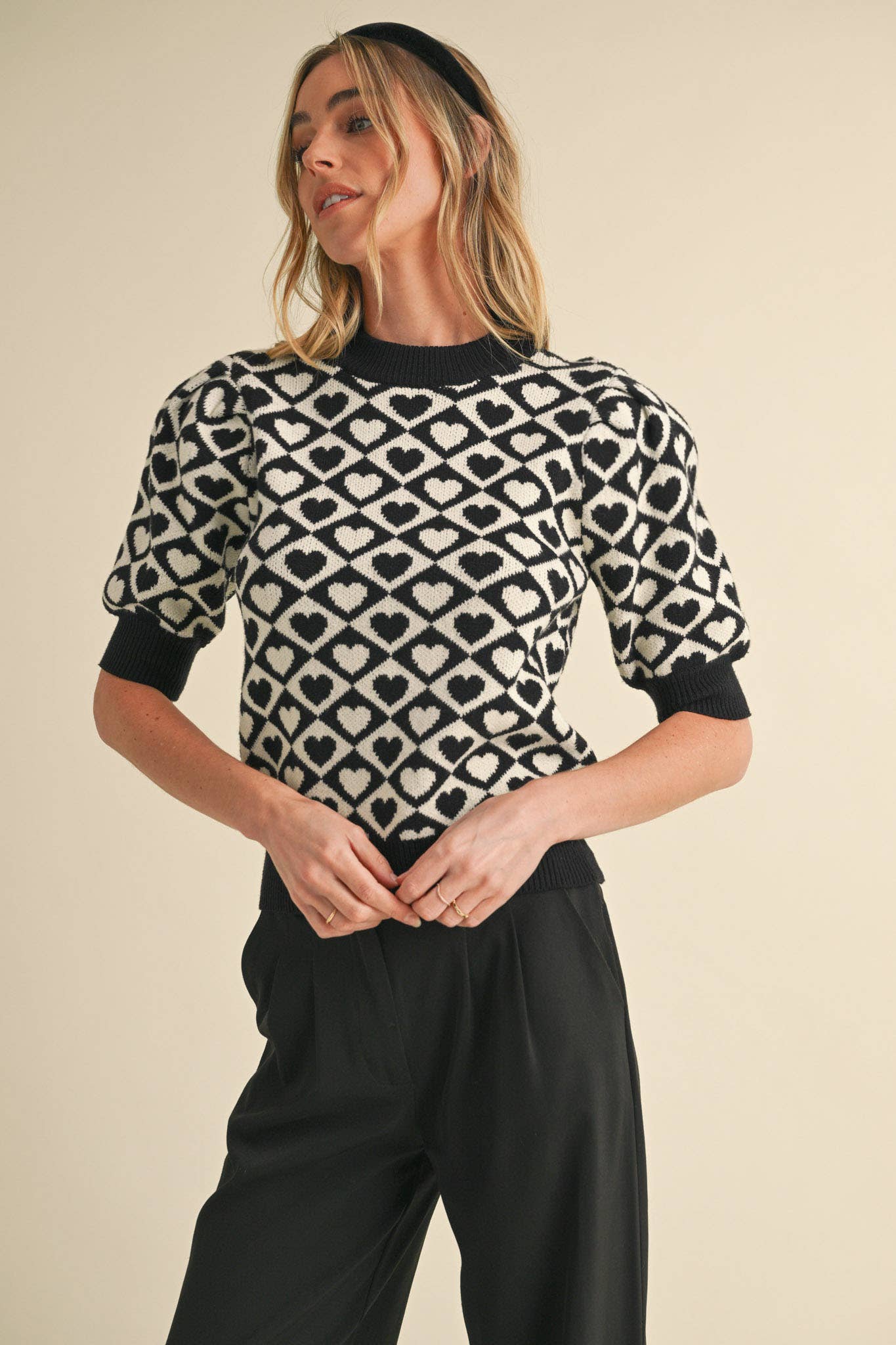 &MERCI - CHECKERED HEART PATTERN SWEATER MSW10678