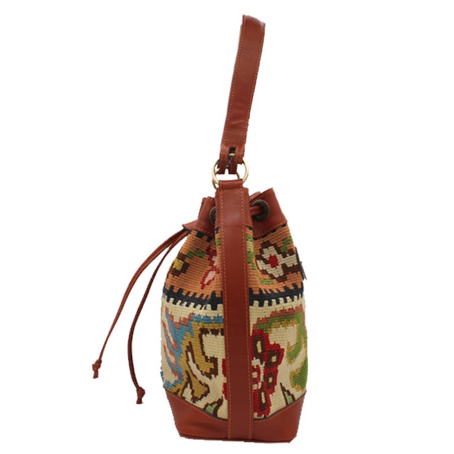 Vintage Rug and Leather Bucket Bag No.10