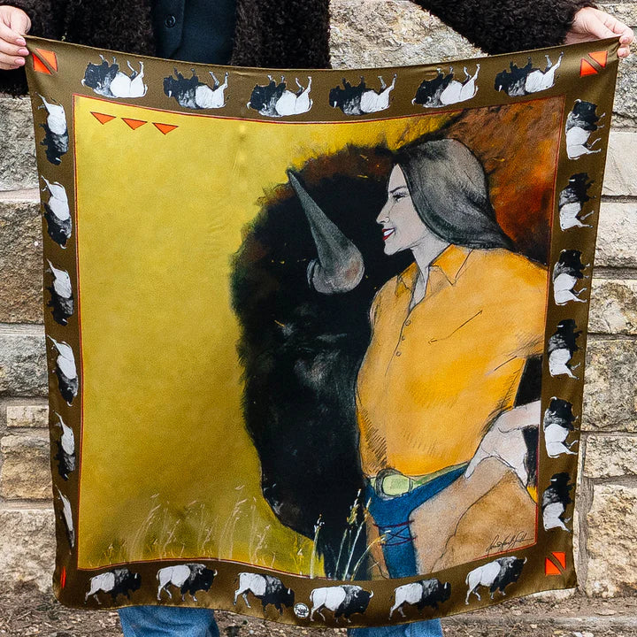 Fringe Scarves "Girl & Bison" Scarf- Long tall